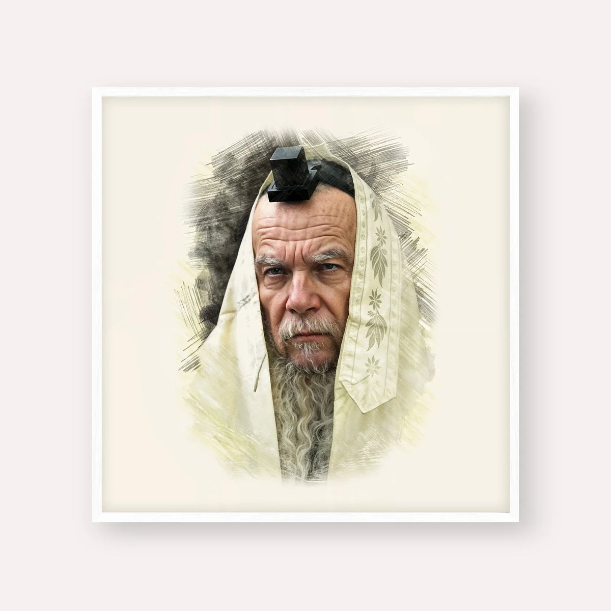 Rabbi Gershon Edelstein – White Frame Square | Jewish Wall Art, Gedolim Pictures