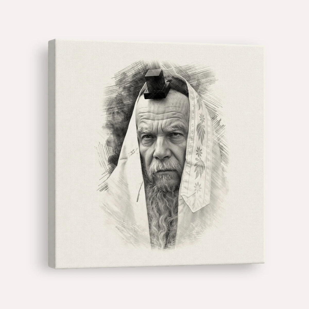 Rabbi Gershon Edelstein – Black & White – Canvas Square | Jewish Wall Art, Gedolim Pictures