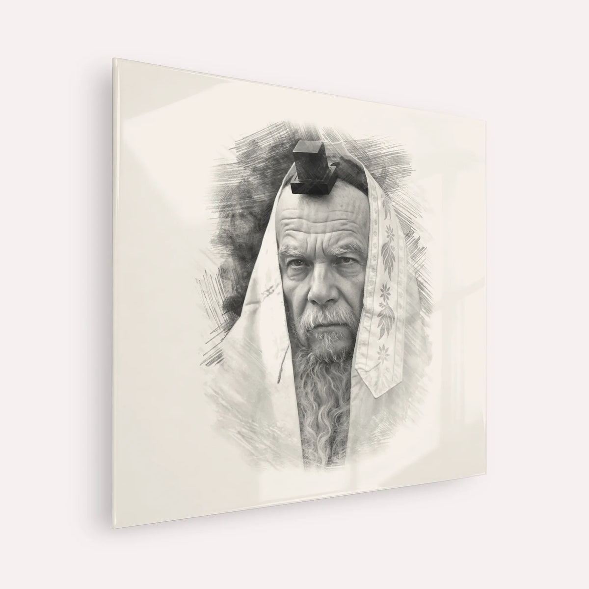 Rabbi Gershon Edelstein – Black & White – Acrylic Glass Square | Jewish Wall Art, Gedolim Pictures
