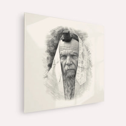 Rabbi Gershon Edelstein – Black & White – Acrylic Glass Square | Jewish Wall Art, Gedolim Pictures