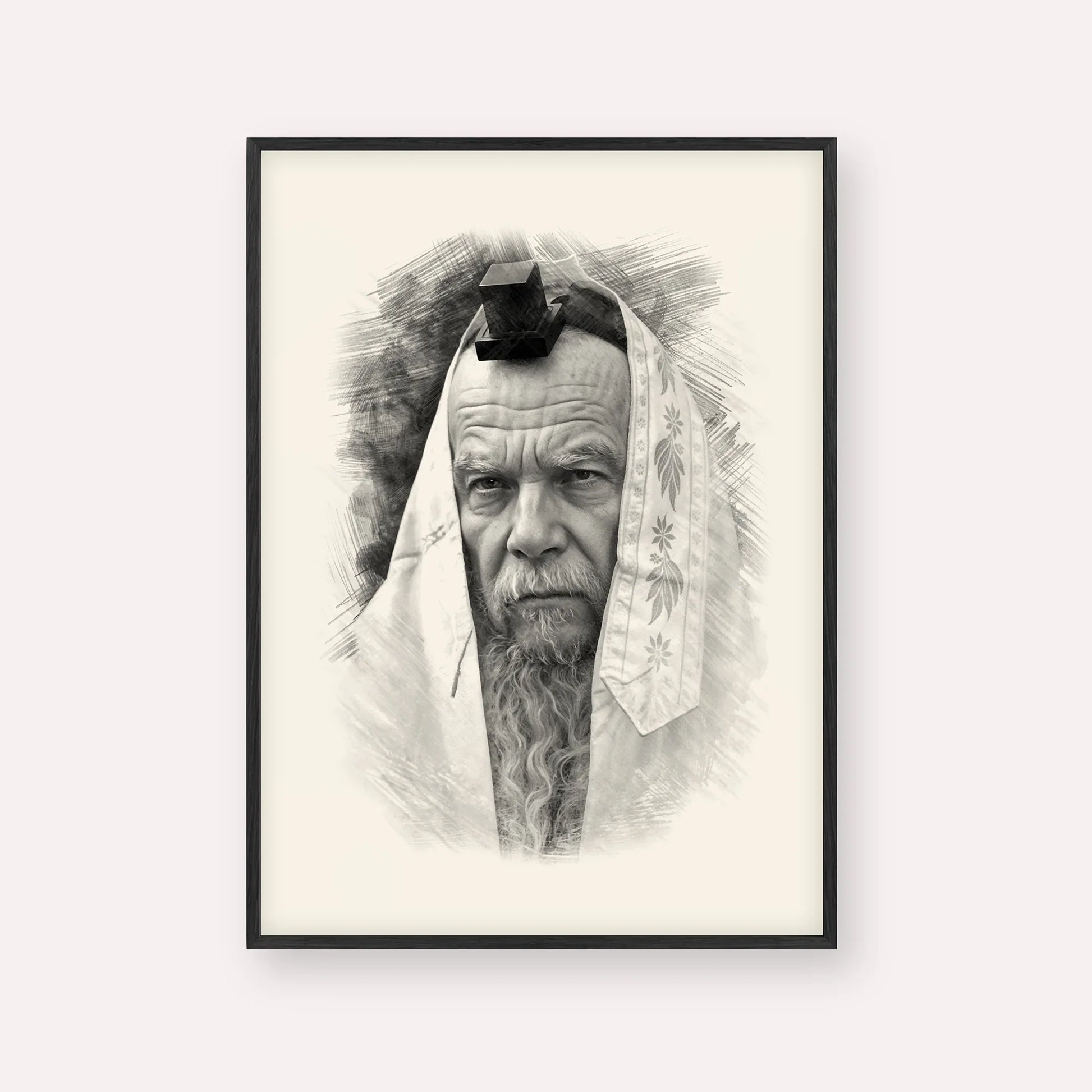 Rabbi Gershon Edelstein – Black & White – Black Frame Vertical | Jewish Wall Art, Gedolim Pictures