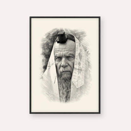 Rabbi Gershon Edelstein – Black & White – Black Frame Vertical | Jewish Wall Art, Gedolim Pictures