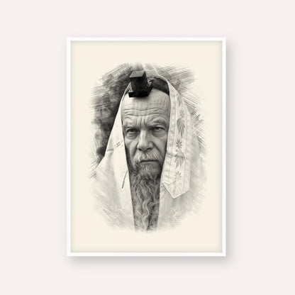 Rabbi Gershon Edelstein – Black & White – White Frame Vertical | Jewish Wall Art, Gedolim Pictures