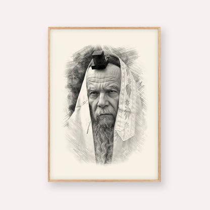 Rabbi Gershon Edelstein – Black & White – Wood Frame Vertical | Jewish Wall Art, Gedolim Pictures