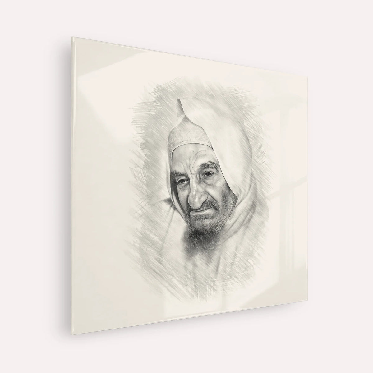 Rabbi Israel Abuhatzeira (Baba Sali) – Black & White – Acrylic Glass Square | Jewish Wall Art, Gedolim Pictures