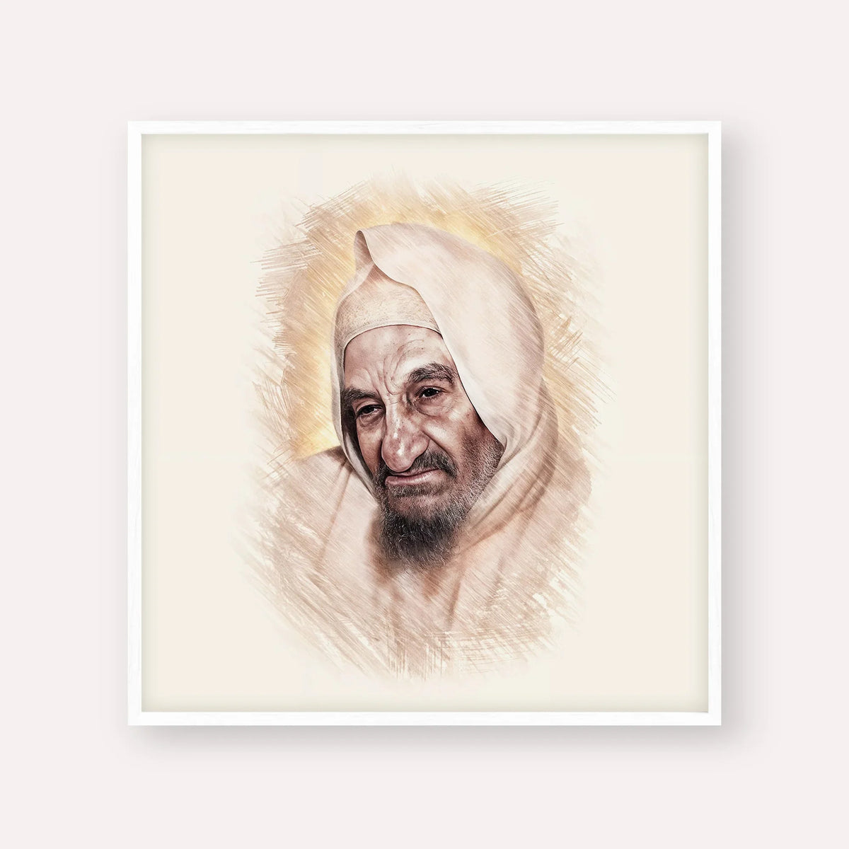 Rabbi Israel Abuhatzeira (Baba Sali) – White Frame Square | Jewish Wall Art, Gedolim Pictures