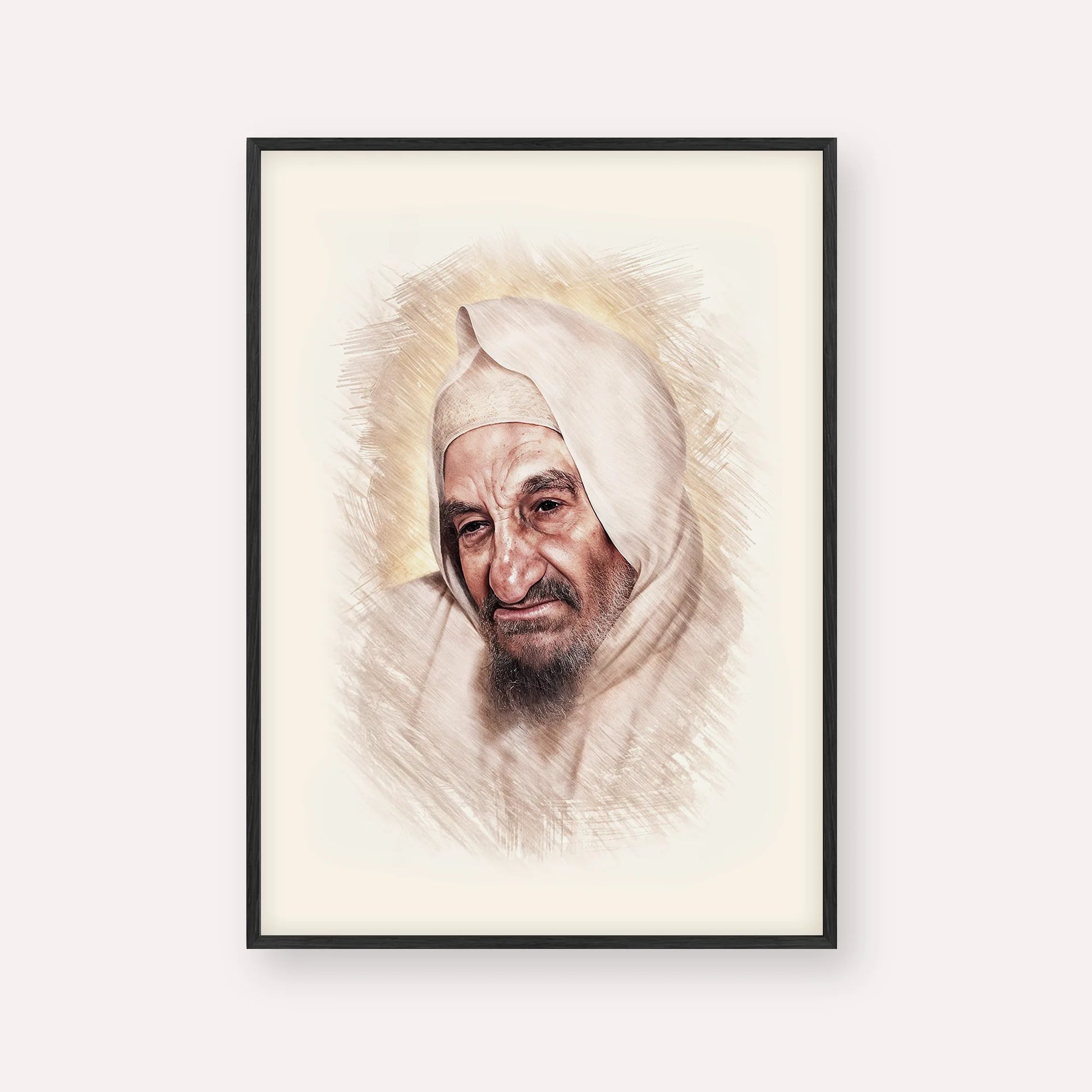Rabbi Israel Abuhatzeira (Baba Sali) – Black Frame Vertical | Jewish Wall Art, Gedolim Pictures