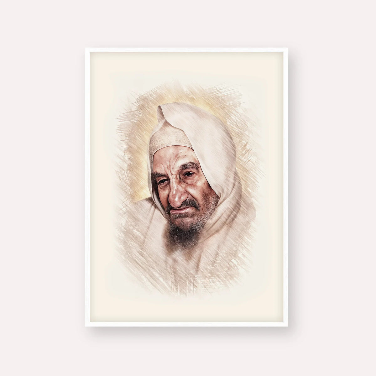 Rabbi Israel Abuhatzeira (Baba Sali) – White Frame Vertical | Jewish Wall Art, Gedolim Pictures