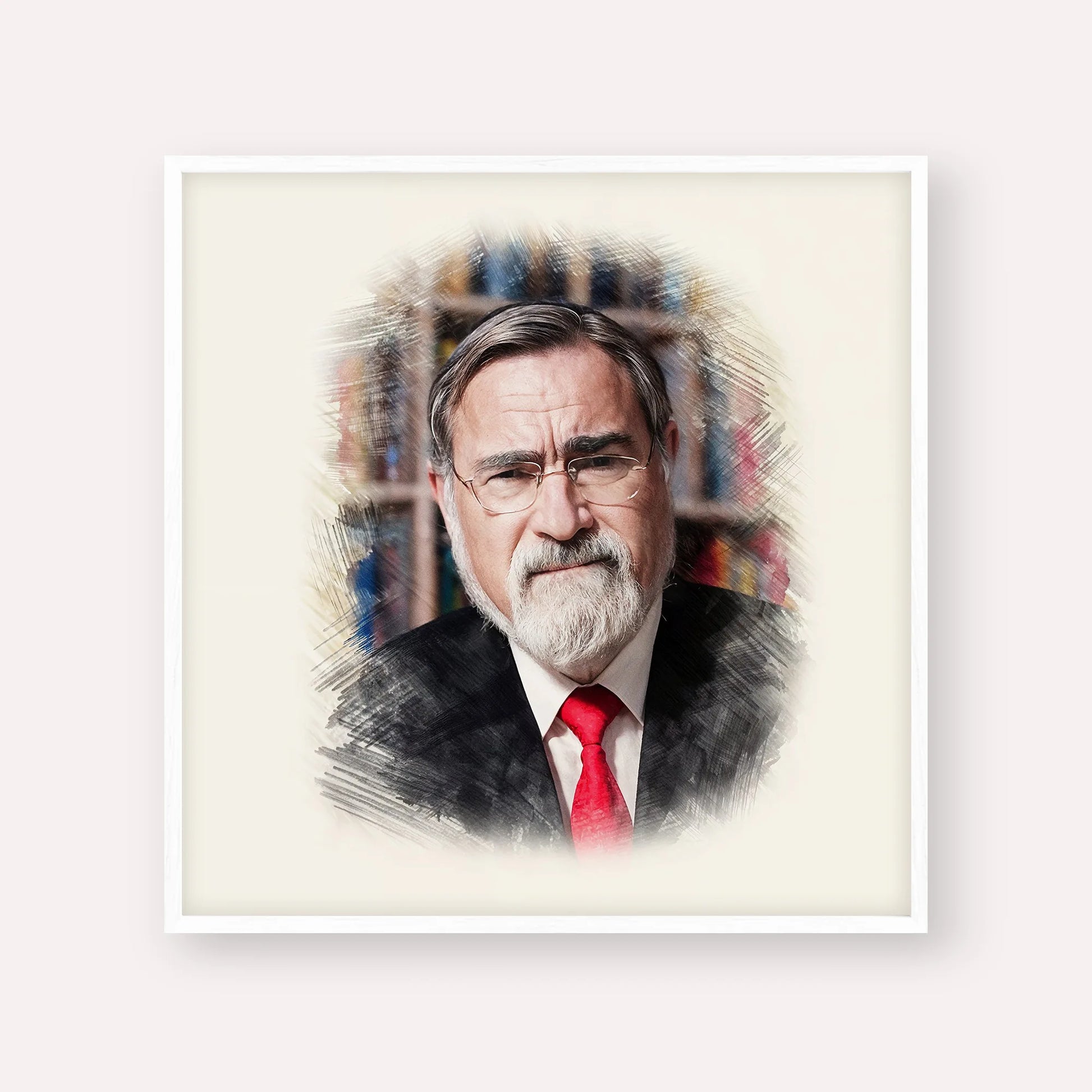 Rabbi Jonathan Sacks – White Frame Square | Jewish Wall Art, Gedolim Pictures