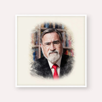 Rabbi Jonathan Sacks – White Frame Square | Jewish Wall Art, Gedolim Pictures