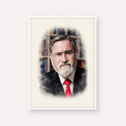 Rabbi Jonathan Sacks – White Frame Vertical | Jewish Wall Art, Gedolim Pictures