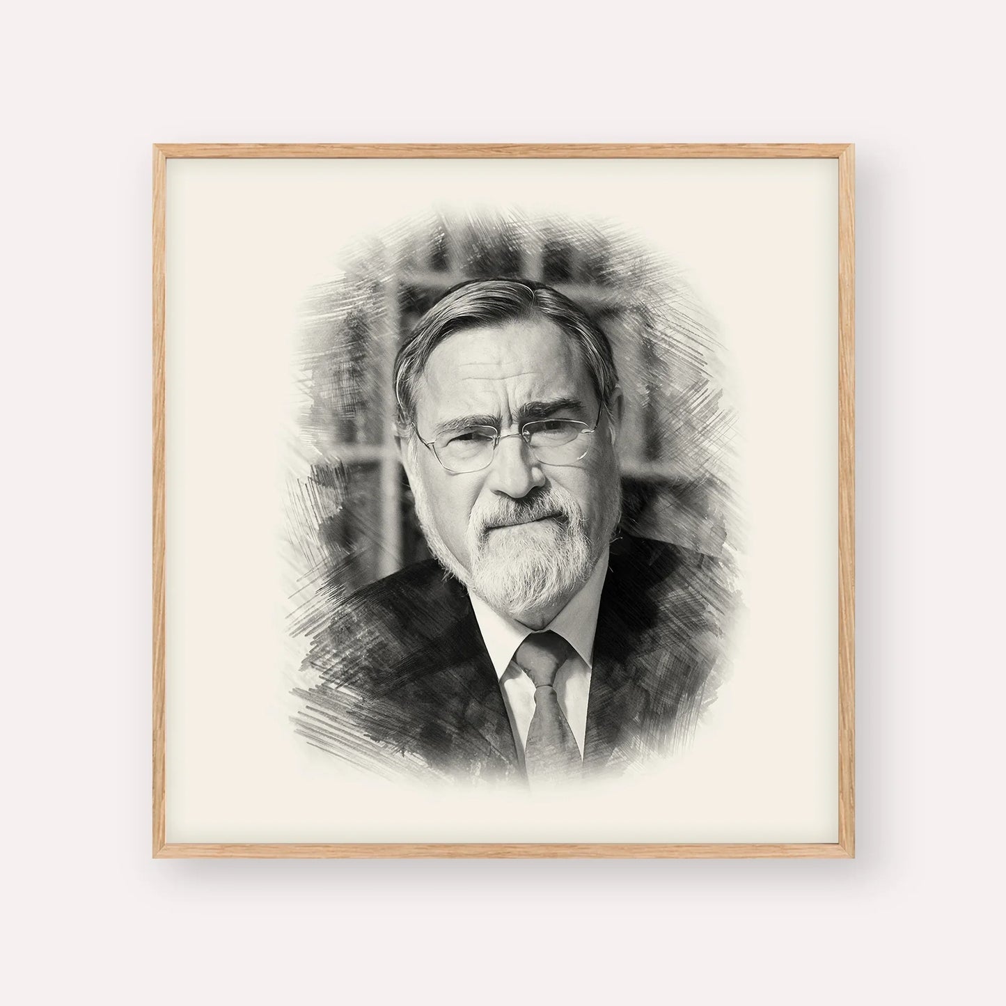 Rabbi Jonathan Sacks – Black & White – Wood Frame Square | Jewish Wall Art, Gedolim Pictures