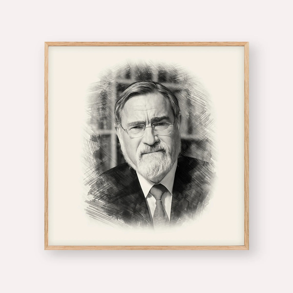 Rabbi Jonathan Sacks – Black & White – Wood Frame Square | Jewish Wall Art, Gedolim Pictures