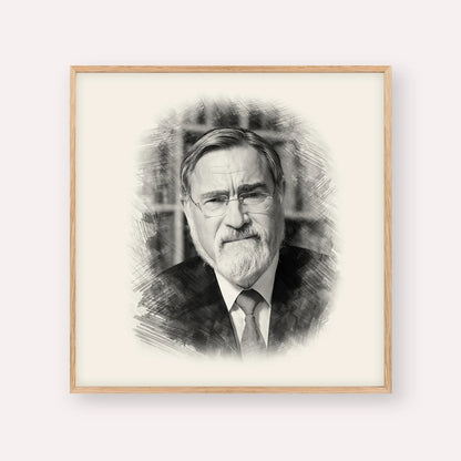 Rabbi Jonathan Sacks – Black & White – Wood Frame Square | Jewish Wall Art, Gedolim Pictures