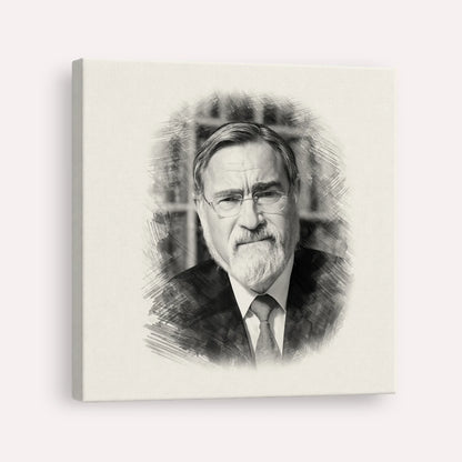 Rabbi Jonathan Sacks – Black & White – Canvas Square | Jewish Wall Art, Gedolim Pictures