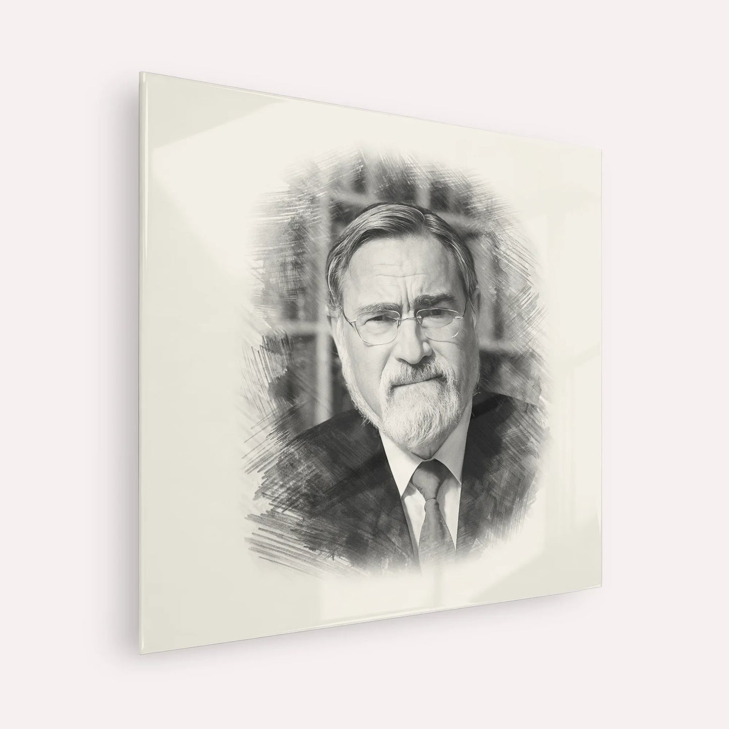 Rabbi Jonathan Sacks – Black & White – Acrylic Glass Square | Jewish Wall Art, Gedolim Pictures