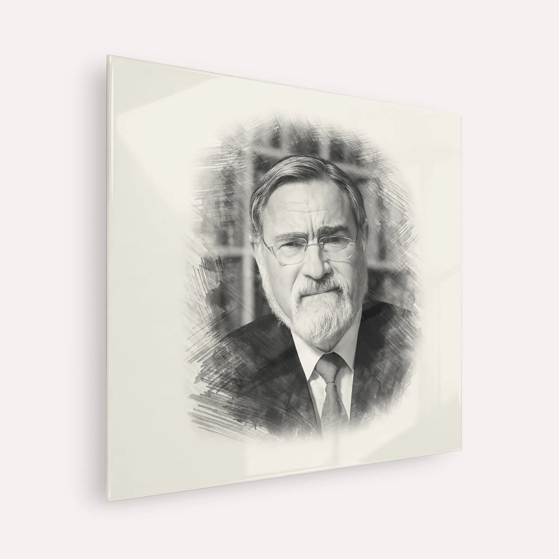 Rabbi Jonathan Sacks – Black & White – Acrylic Glass Square | Jewish Wall Art, Gedolim Pictures