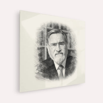 Rabbi Jonathan Sacks – Black & White – Acrylic Glass Square | Jewish Wall Art, Gedolim Pictures