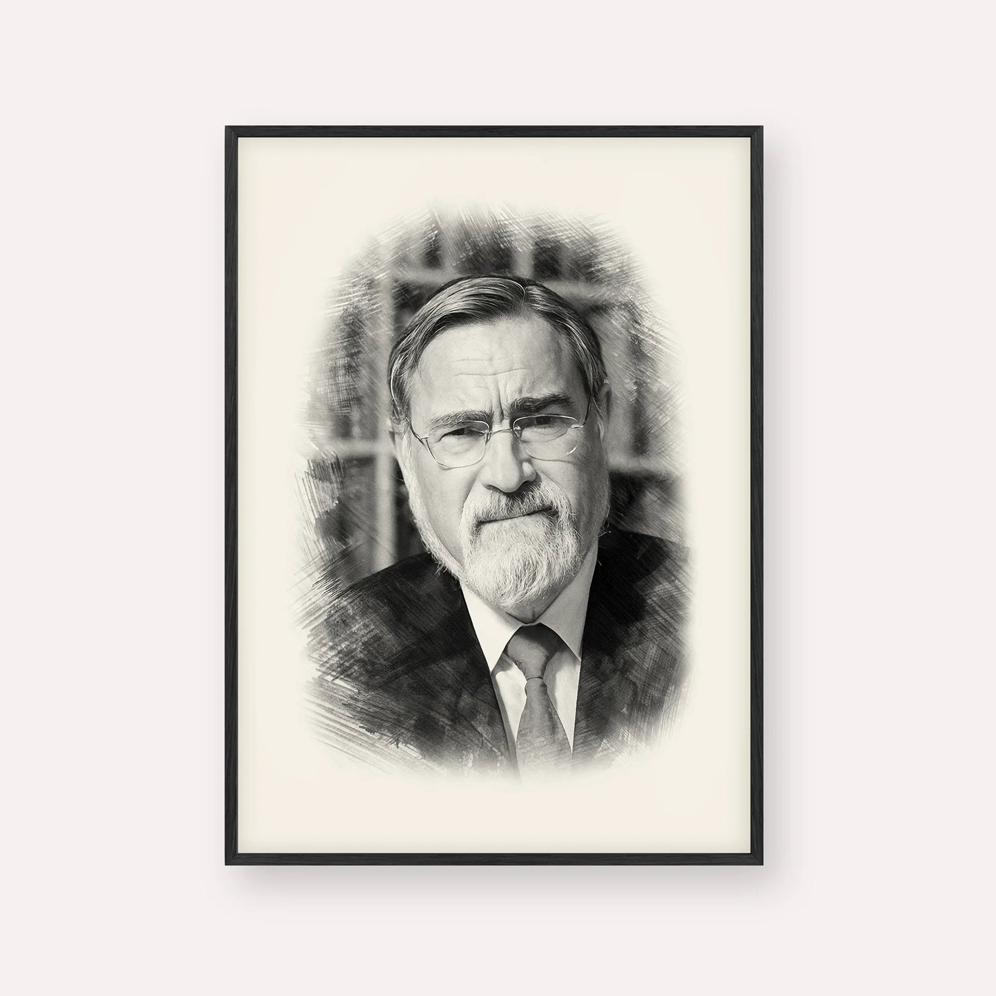 Rabbi Jonathan Sacks – Black & White – Black Frame Vertical | Jewish Wall Art, Gedolim Pictures