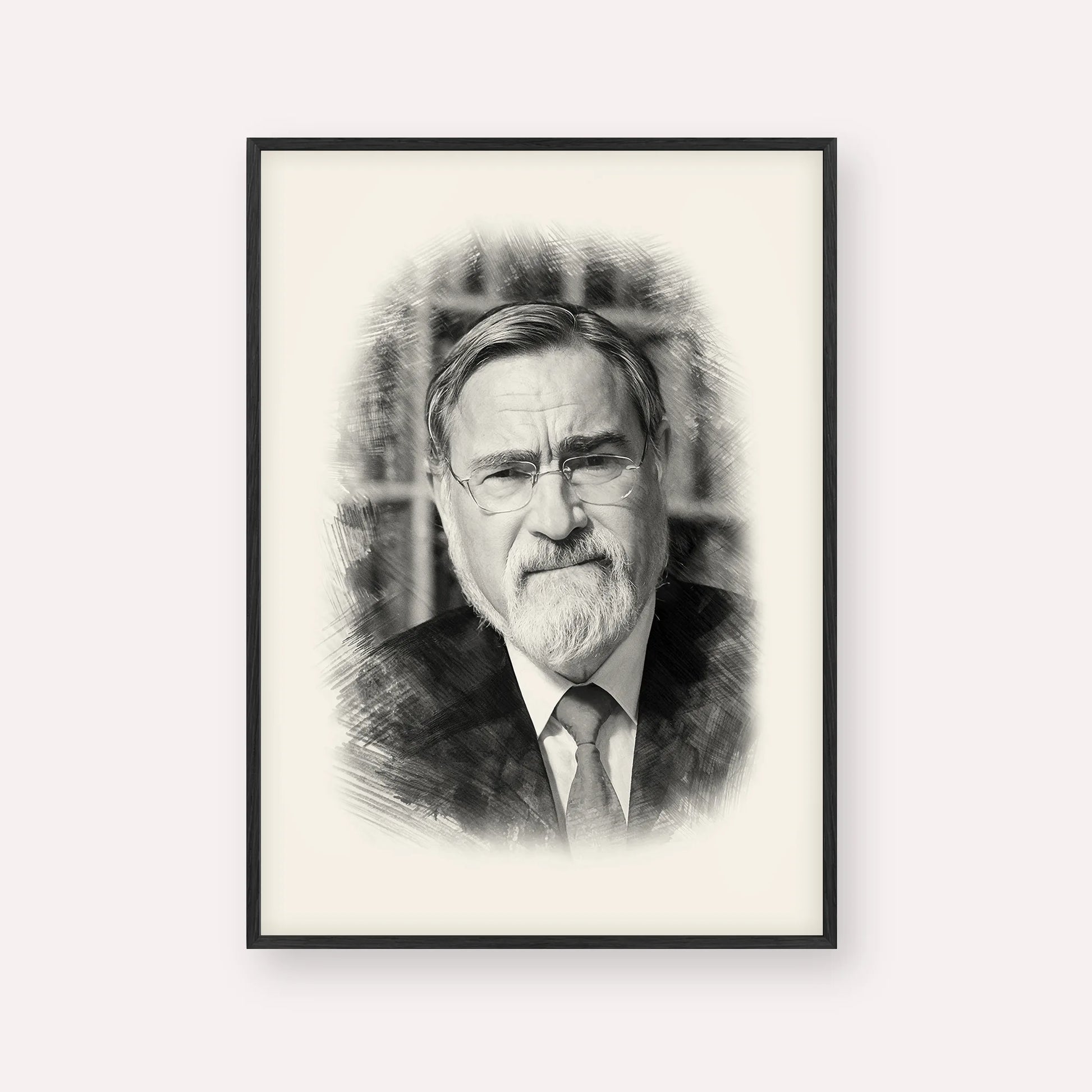 Rabbi Jonathan Sacks – Black & White – Black Frame Vertical | Jewish Wall Art, Gedolim Pictures