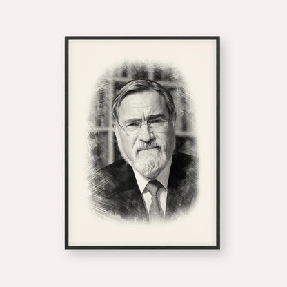 Rabbi Jonathan Sacks – Black & White – Black Frame Vertical | Jewish Wall Art, Gedolim Pictures