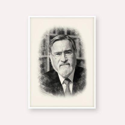 Rabbi Jonathan Sacks – Black & White – White Frame Vertical | Jewish Wall Art, Gedolim Pictures