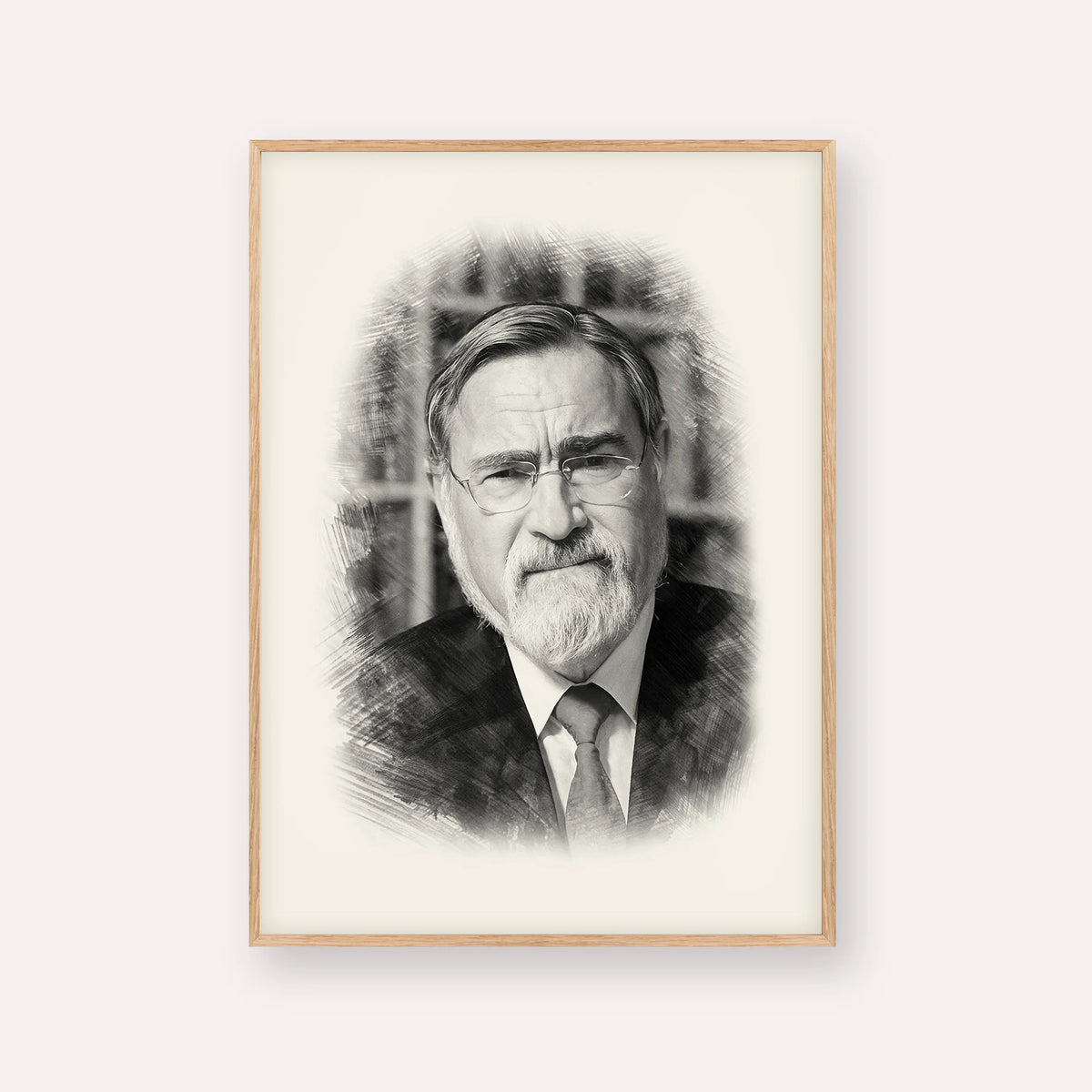 Rabbi Jonathan Sacks – Black & White – Wood Frame Vertical | Jewish Wall Art, Gedolim Pictures