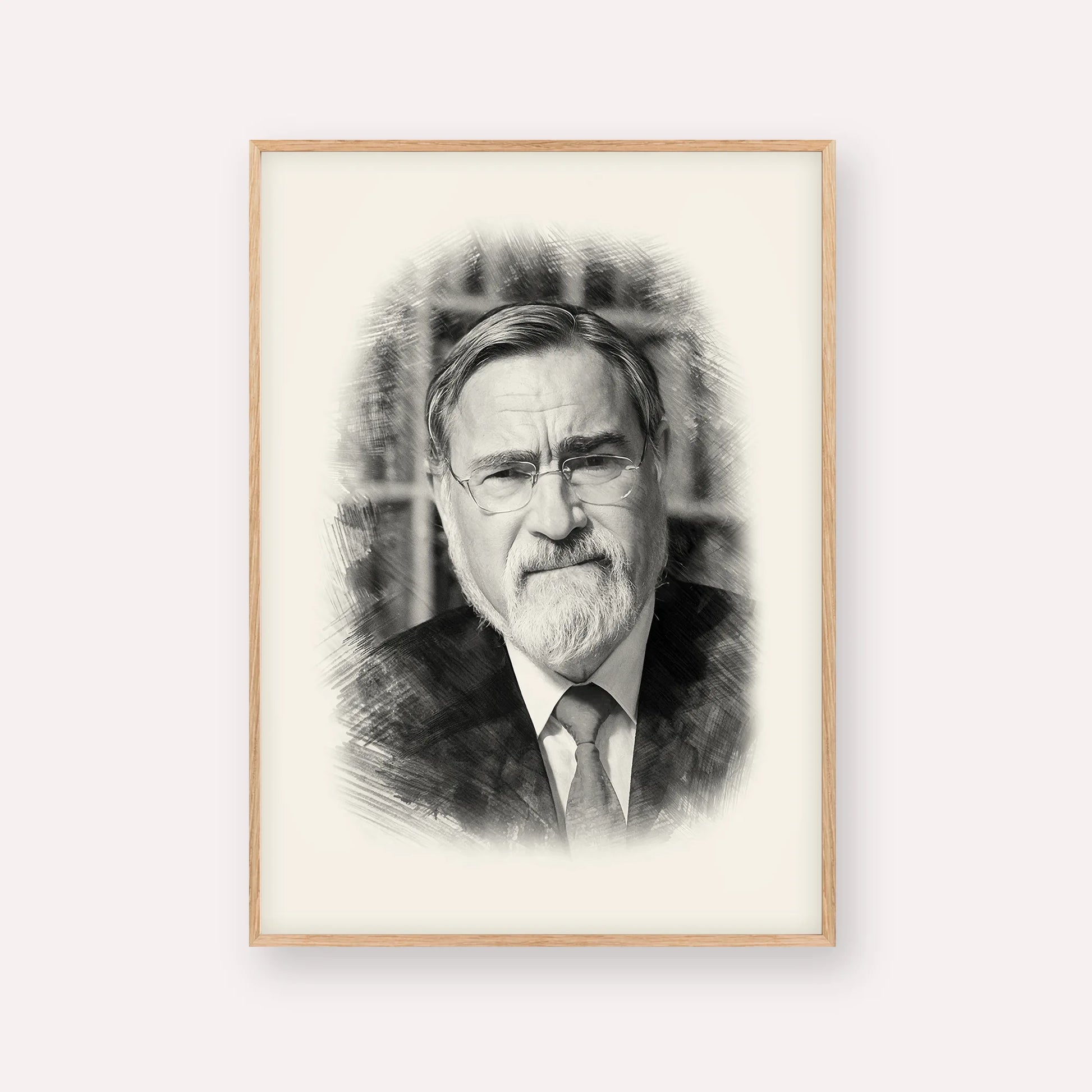 Rabbi Jonathan Sacks – Black & White – Wood Frame Vertical | Jewish Wall Art, Gedolim Pictures