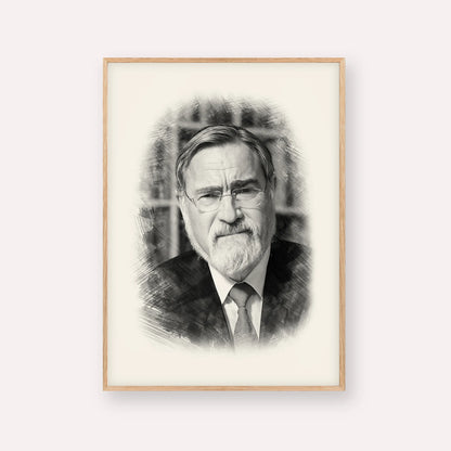 Rabbi Jonathan Sacks – Black & White – Wood Frame Vertical | Jewish Wall Art, Gedolim Pictures