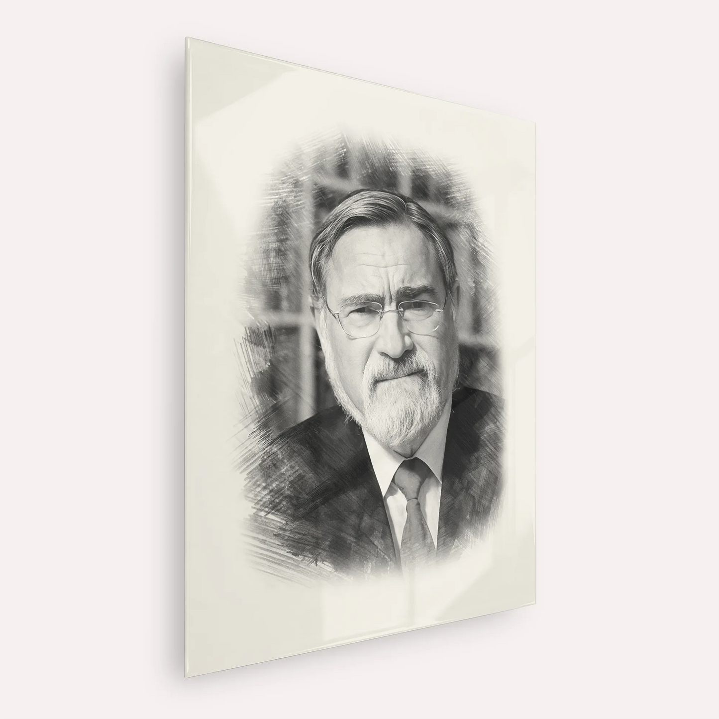 Rabbi Jonathan Sacks – Black & White – Acrylic Glass Vertical | Jewish Wall Art, Gedolim Pictures
