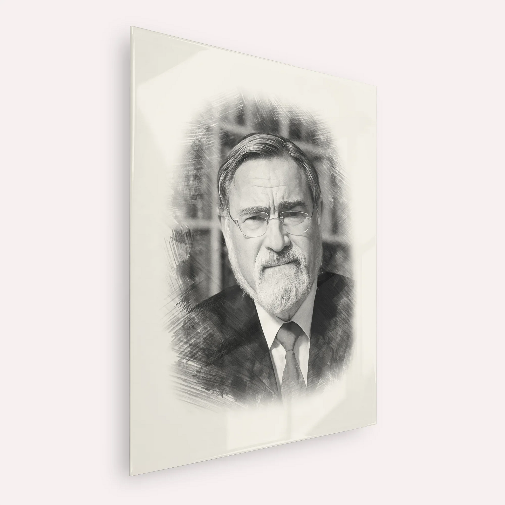 Rabbi Jonathan Sacks – Black & White – Acrylic Glass Vertical | Jewish Wall Art, Gedolim Pictures