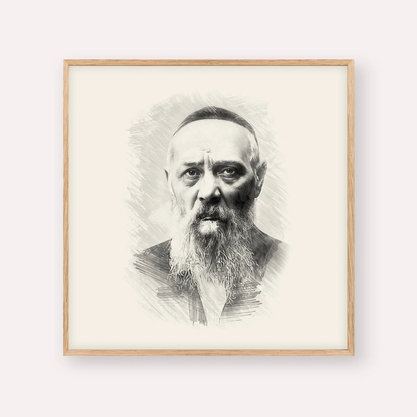 Rabbi Levi Yitzchak Schneerson – Black & White – Wood Frame Square | Jewish Wall Art, Gedolim Pictures