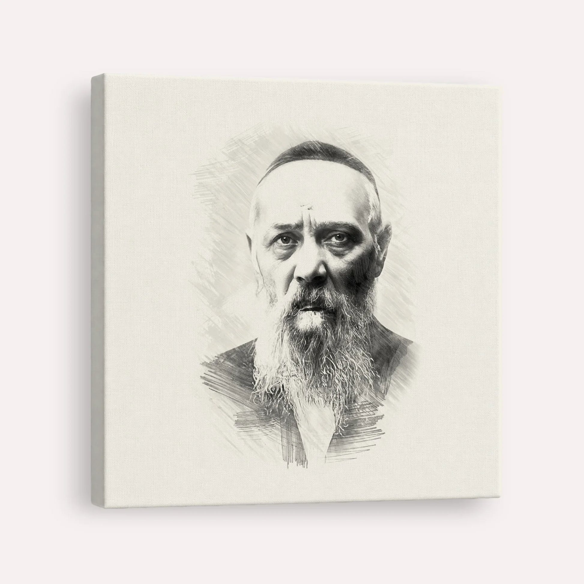 Rabbi Levi Yitzchak Schneerson – Black & White – Canvas Square | Jewish Wall Art, Gedolim Pictures