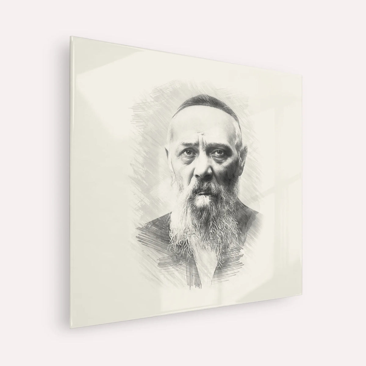 Rabbi Levi Yitzchak Schneerson – Black & White – Acrylic Glass Square | Jewish Wall Art, Gedolim Pictures