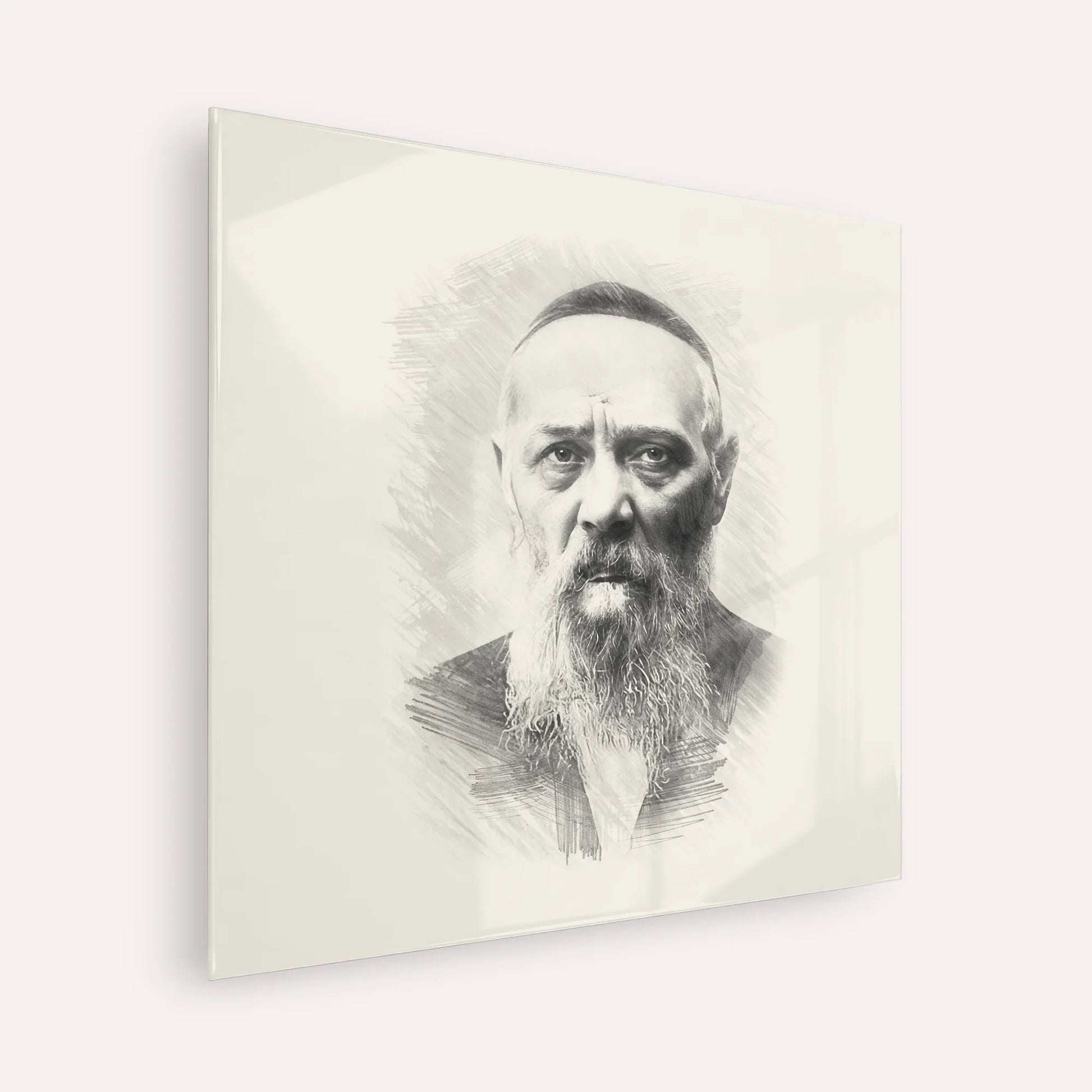 Rabbi Levi Yitzchak Schneerson – Black & White – Acrylic Glass Square | Jewish Wall Art, Gedolim Pictures