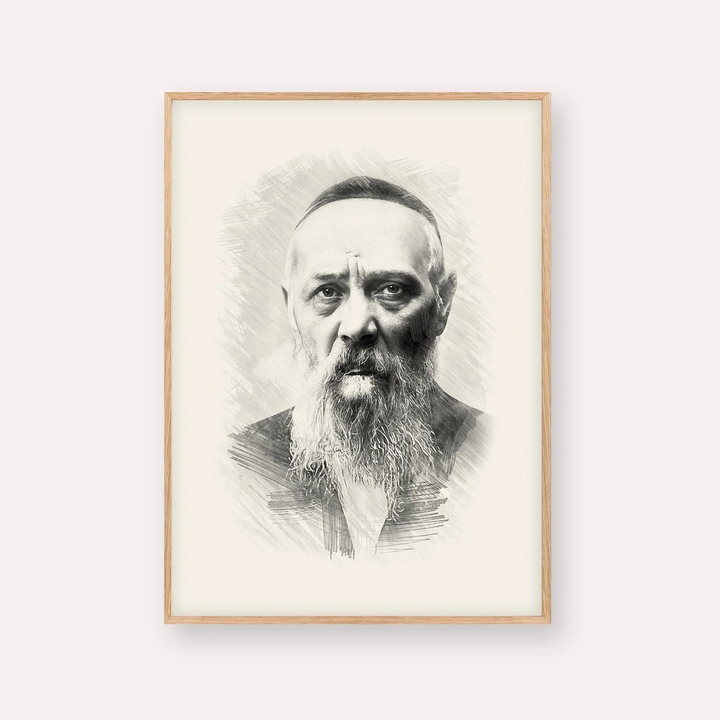 Rabbi Levi Yitzchak Schneerson – Black & White – Wood Frame Vertical | Jewish Wall Art, Gedolim Pictures