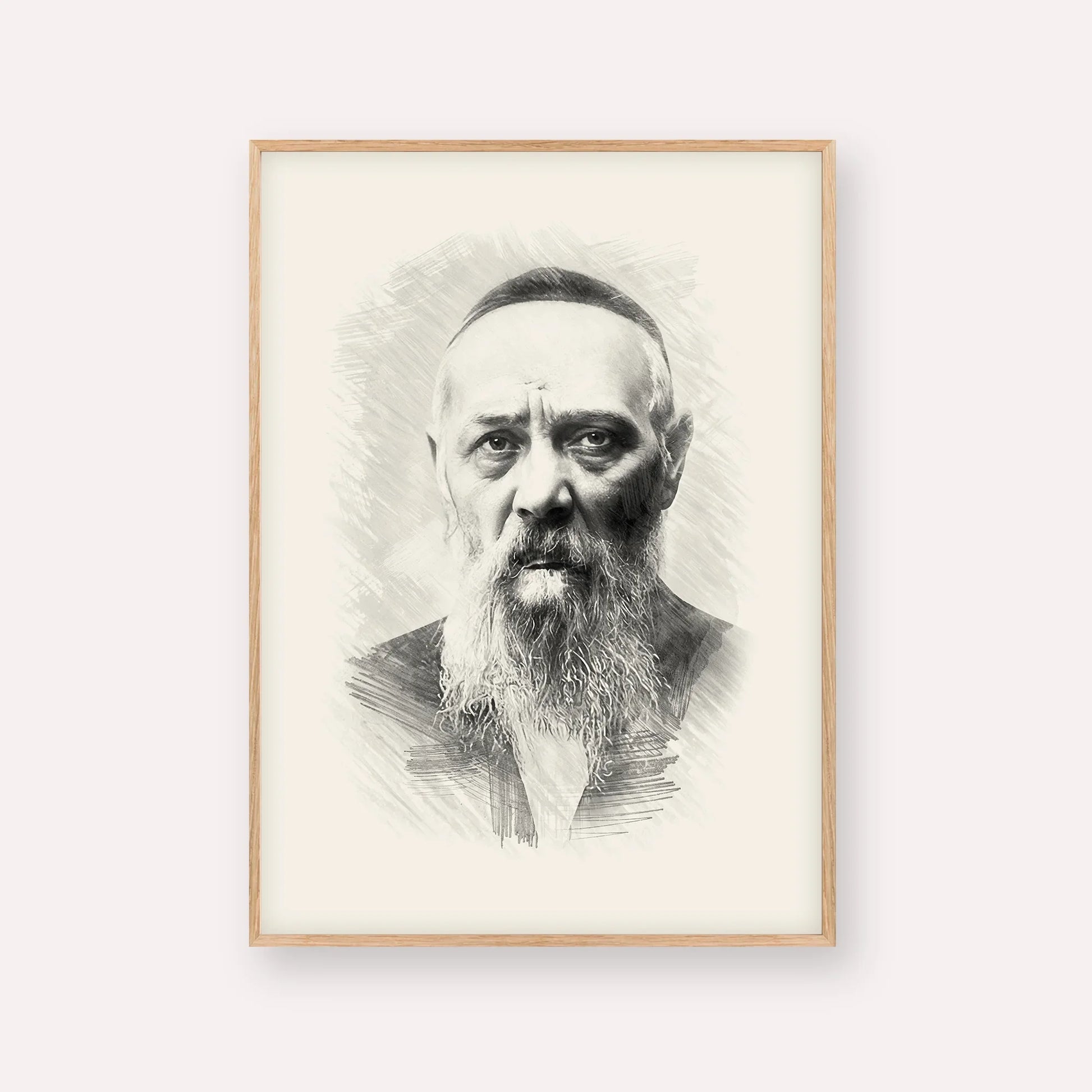 Rabbi Levi Yitzchak Schneerson – Black & White – Wood Frame Vertical | Jewish Wall Art, Gedolim Pictures