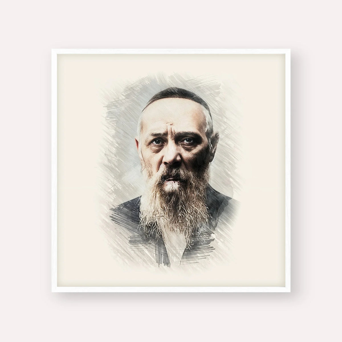 Rabbi Levi Yitzchak Schneerson – White Frame Square | Jewish Wall Art, Gedolim Pictures