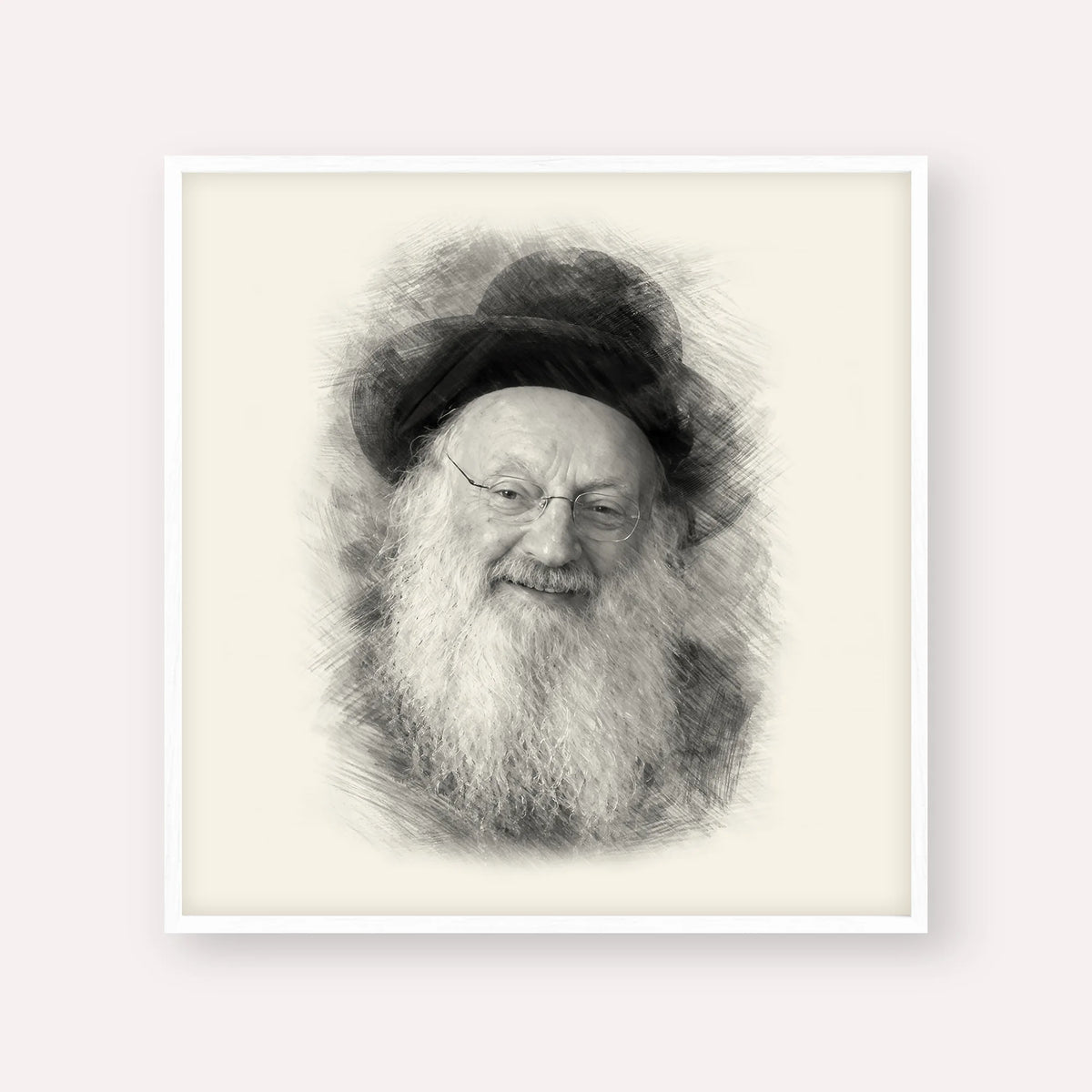 Rabbi Matisyahu Salomon – Black & White – White Frame Square | Jewish Wall Art, Gedolim Pictures