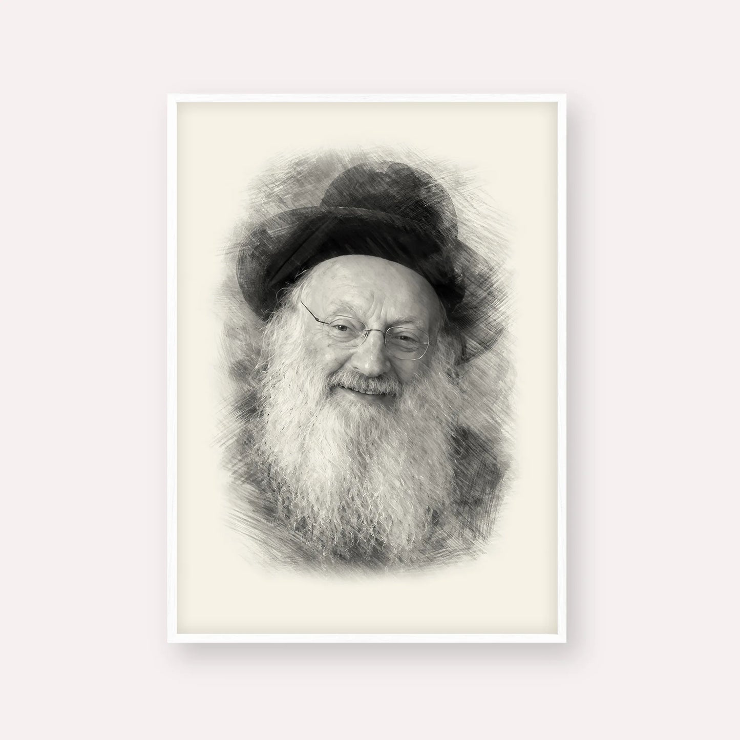 Rabbi Matisyahu Salomon – Black & White – White Frame Vertical | Jewish Wall Art, Gedolim Pictures