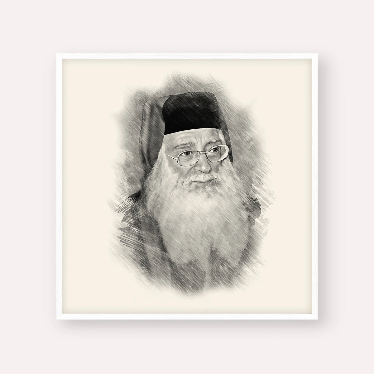 Rabbi Meir Abuhatzeira (Baba Meir) – Black & White – White Frame Square | Jewish Wall Art, Gedolim Pictures