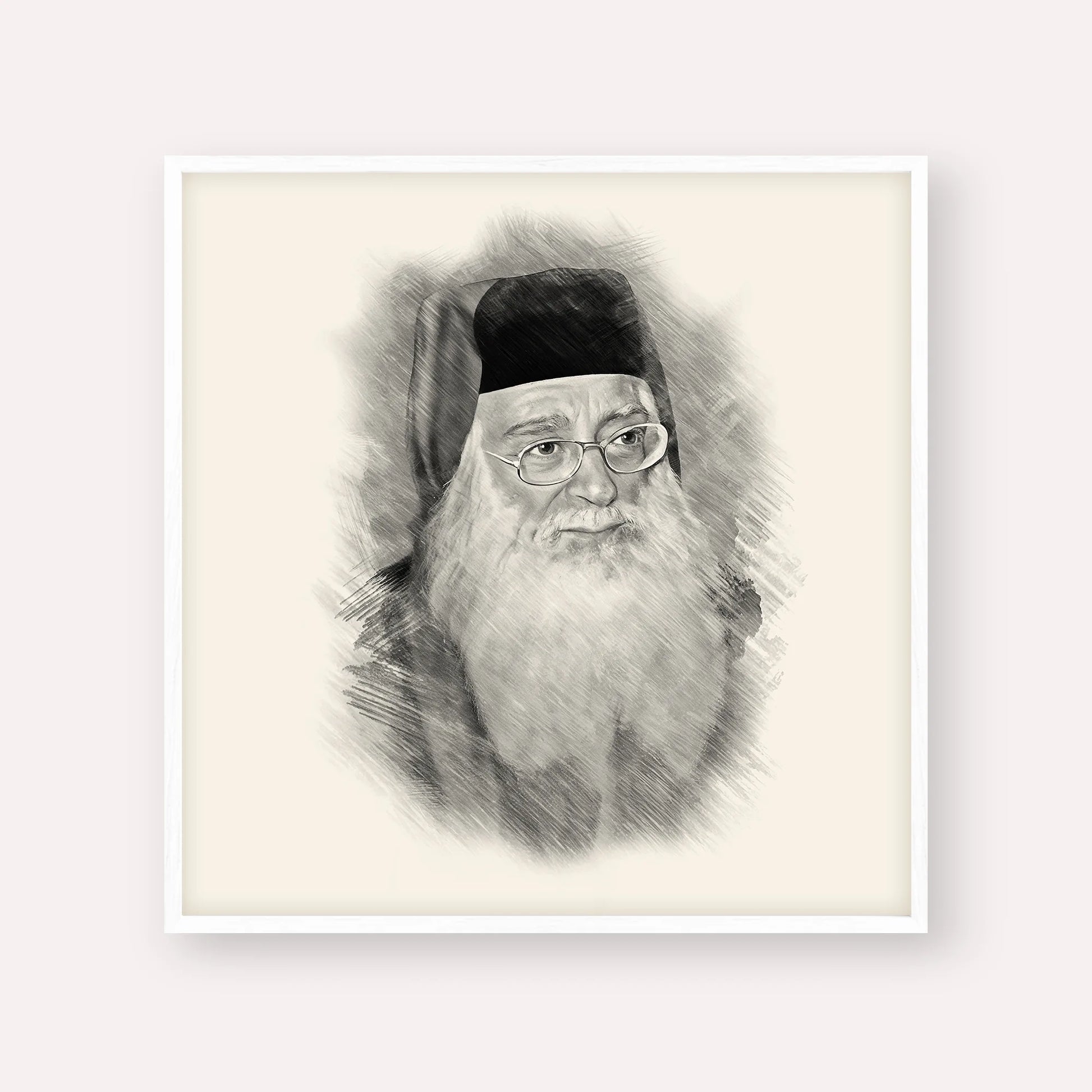 Rabbi Meir Abuhatzeira (Baba Meir) – Black & White – White Frame Square | Jewish Wall Art, Gedolim Pictures