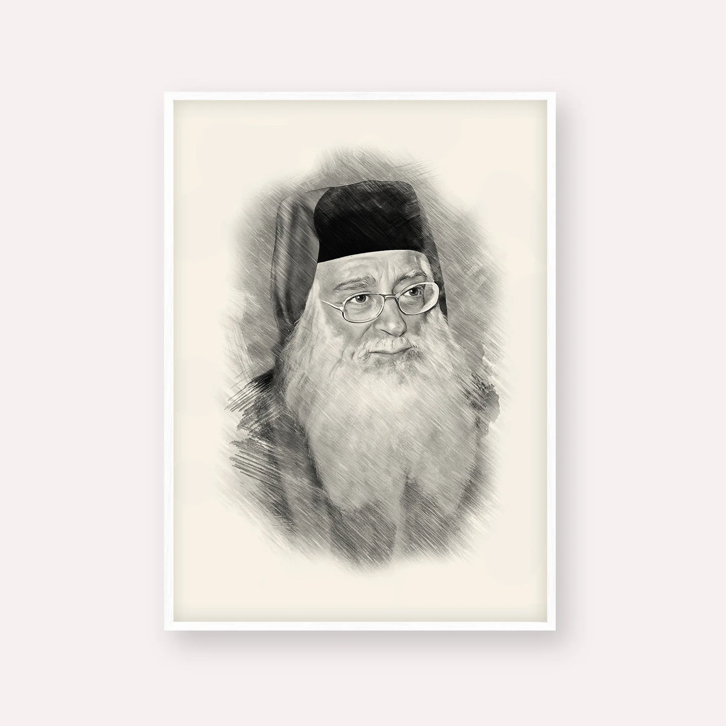 Rabbi Meir Abuhatzeira (Baba Meir) – Black & White – White Frame Vertical | Jewish Wall Art, Gedolim Pictures