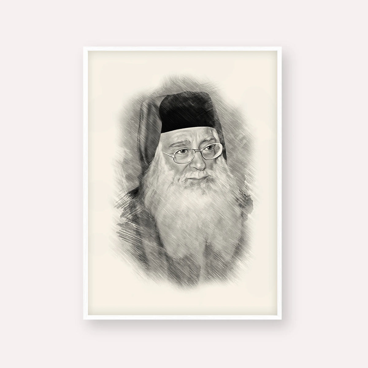 Rabbi Meir Abuhatzeira (Baba Meir) – Black & White – White Frame Vertical | Jewish Wall Art, Gedolim Pictures