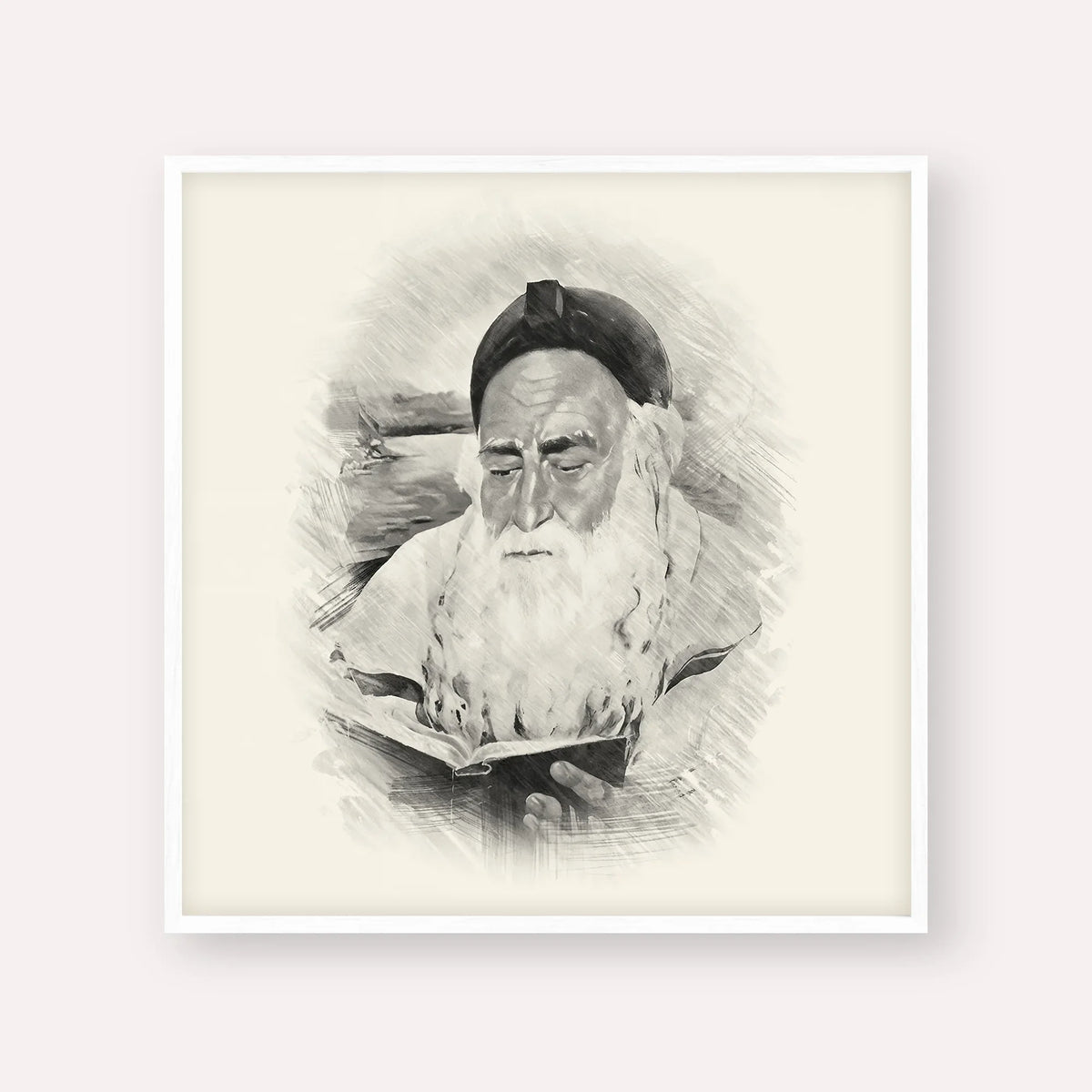 Rabbi Meir Baal Hanes – Black & White – White Frame Square | Jewish Wall Art, Gedolim Pictures