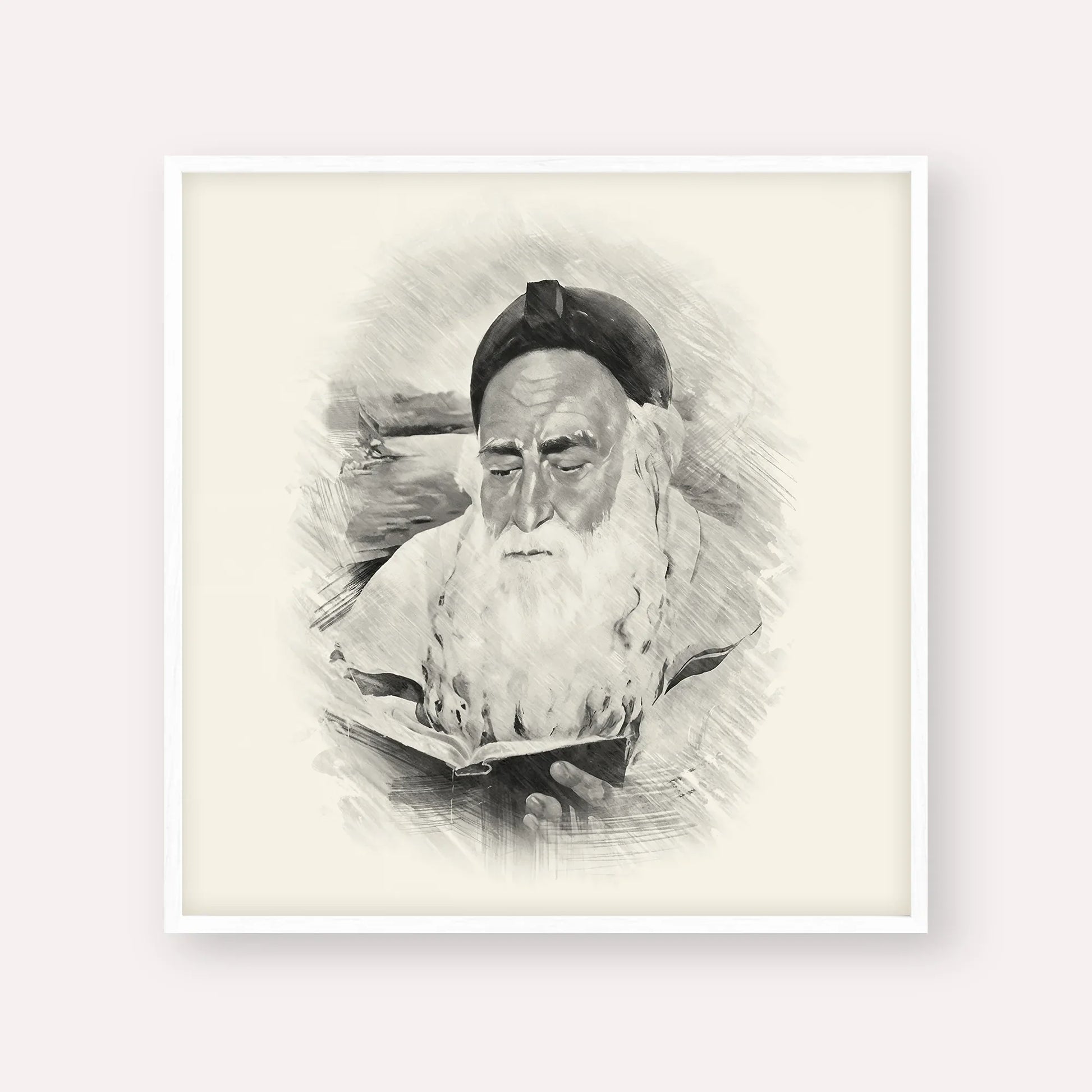 Rabbi Meir Baal Hanes – Black & White – White Frame Square | Jewish Wall Art, Gedolim Pictures