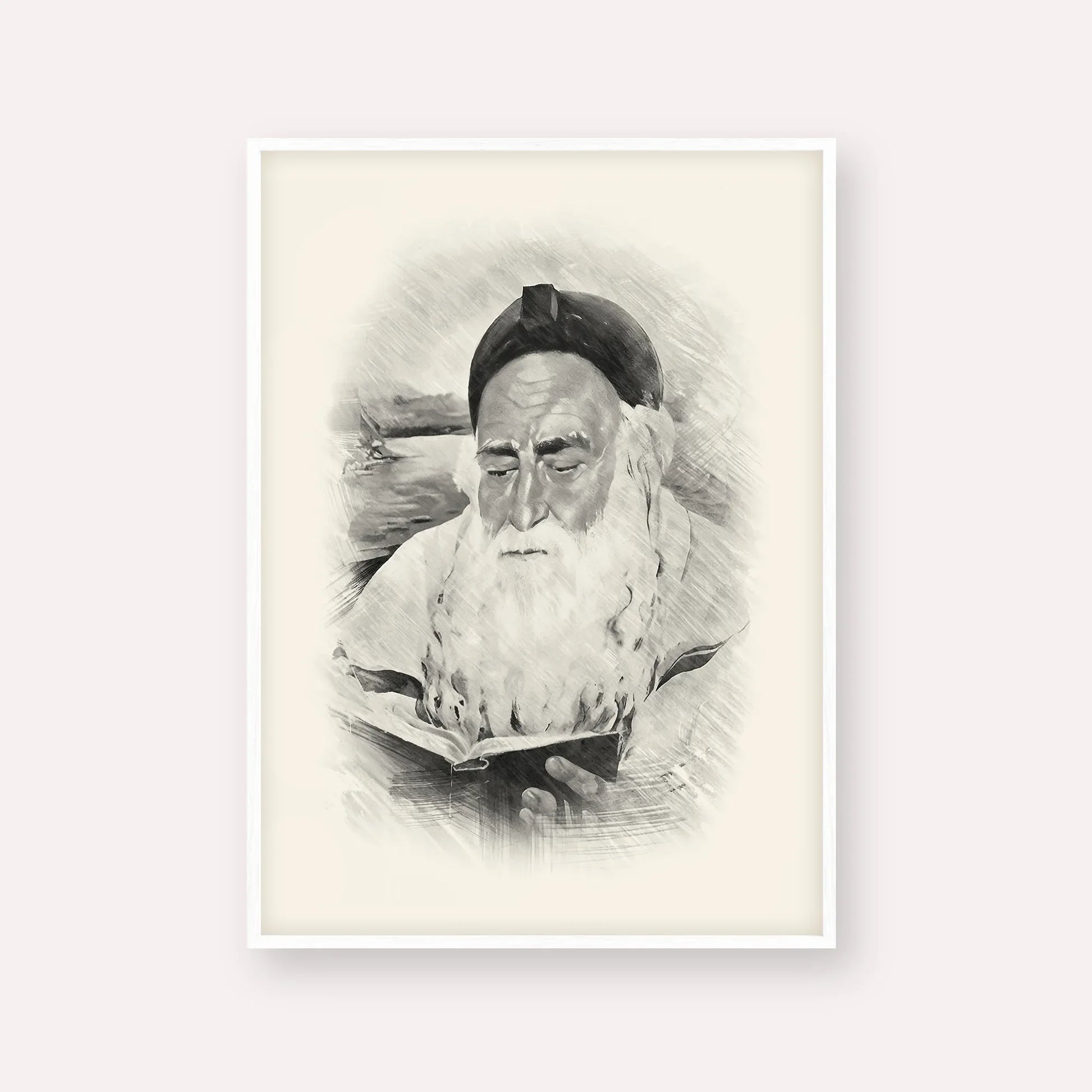 Rabbi Meir Baal Hanes – Black & White – White Frame Vertical | Jewish Wall Art, Gedolim Pictures