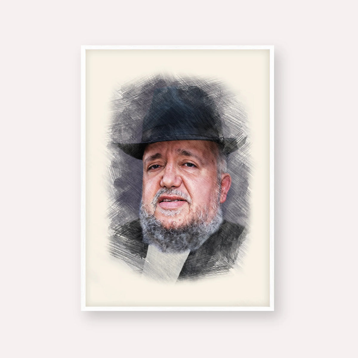Rabbi Meir Mazuz – White Frame Vertical | Jewish Wall Art, Gedolim Pictures