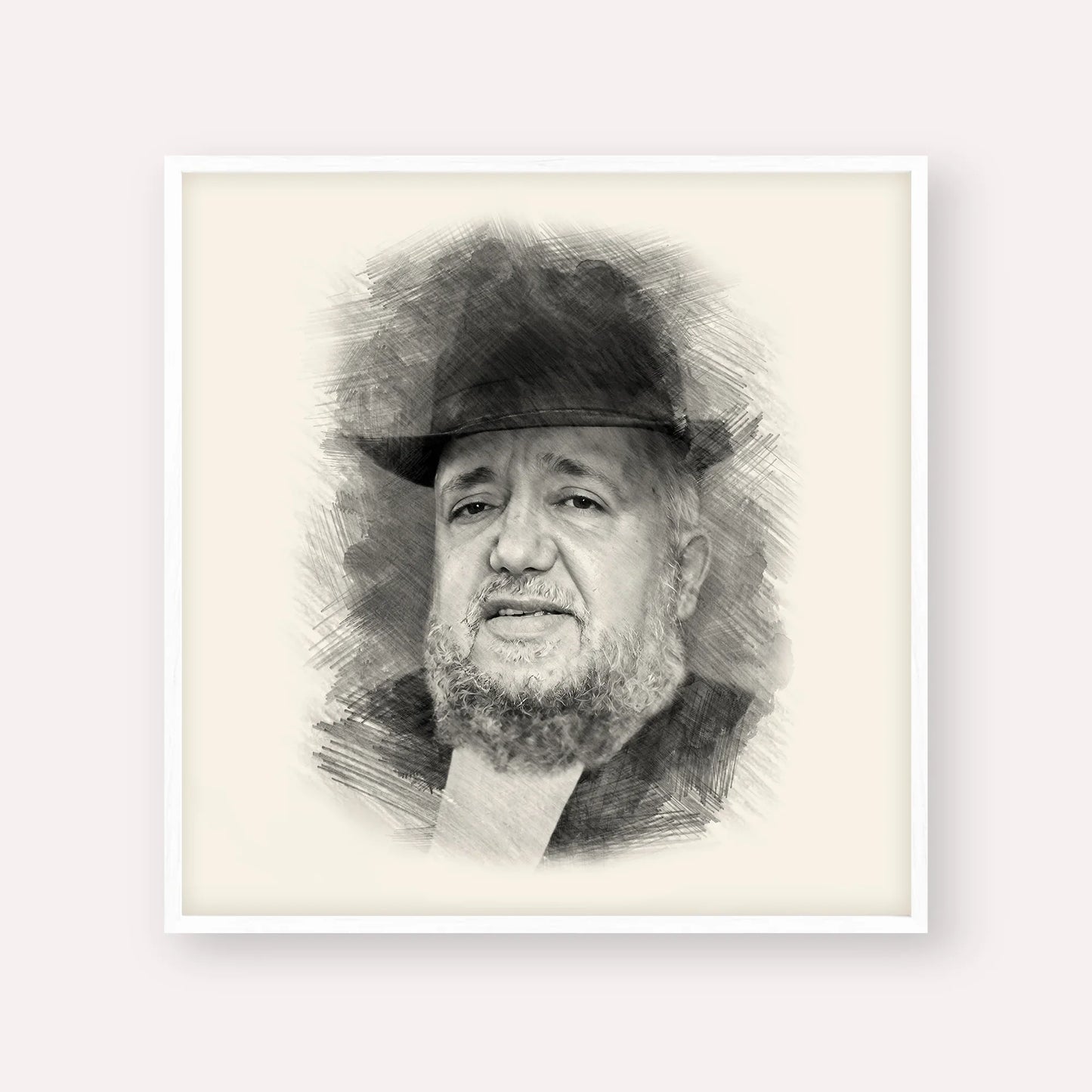 Rabbi Meir Mazuz – Black & White – White Frame Square | Jewish Wall Art, Gedolim Pictures