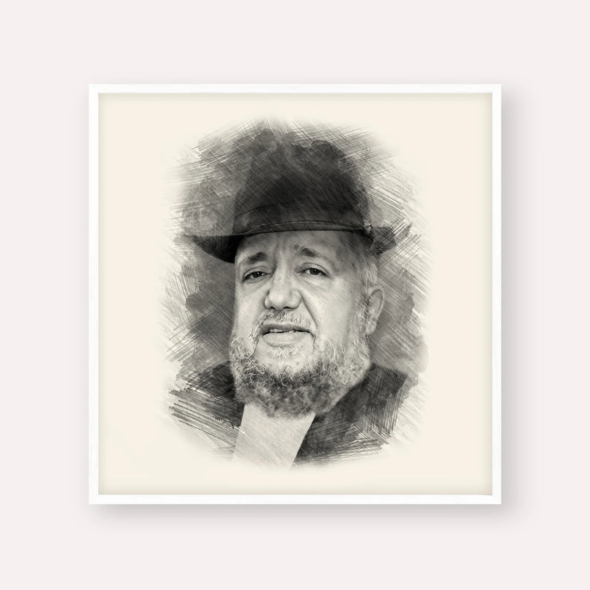 Rabbi Meir Mazuz – Black & White – White Frame Square | Jewish Wall Art, Gedolim Pictures